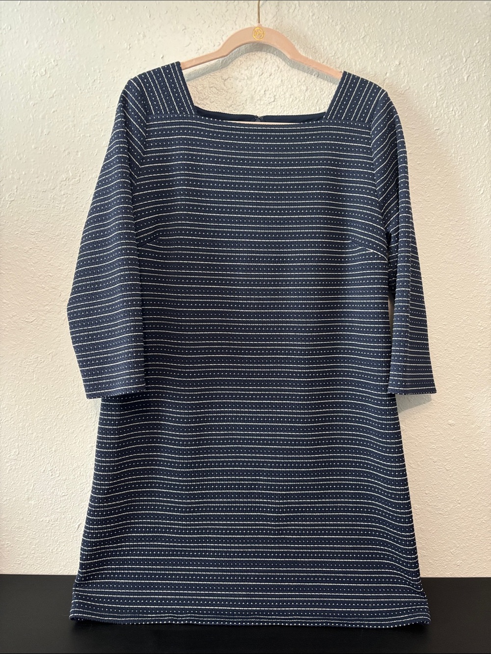 LOFT Navy and White Striped Square Neck Shift Dress